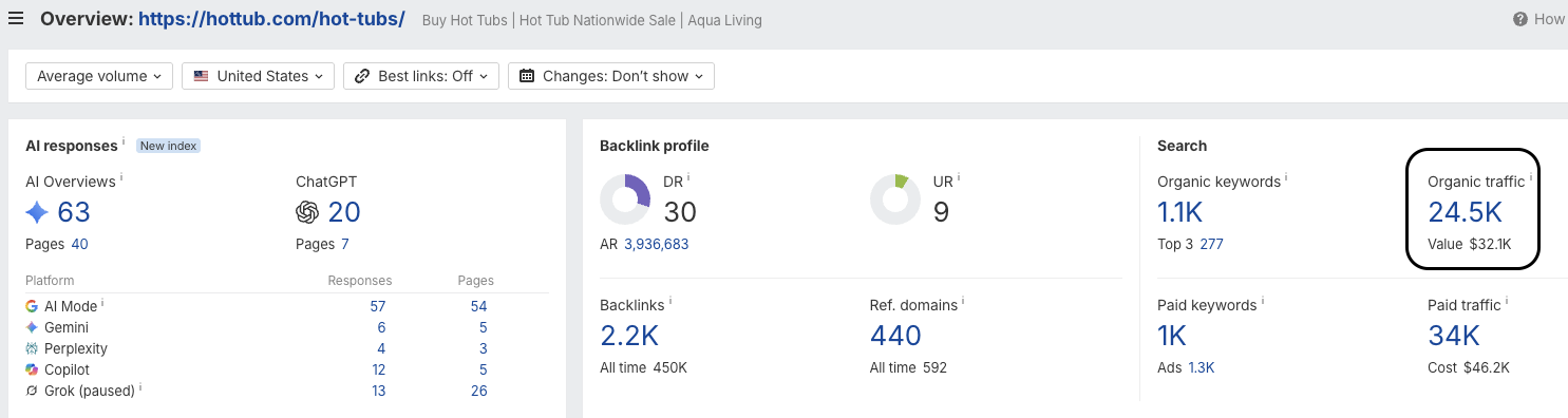 A single competitor landing page attracting around 24,500 organic visitors a month